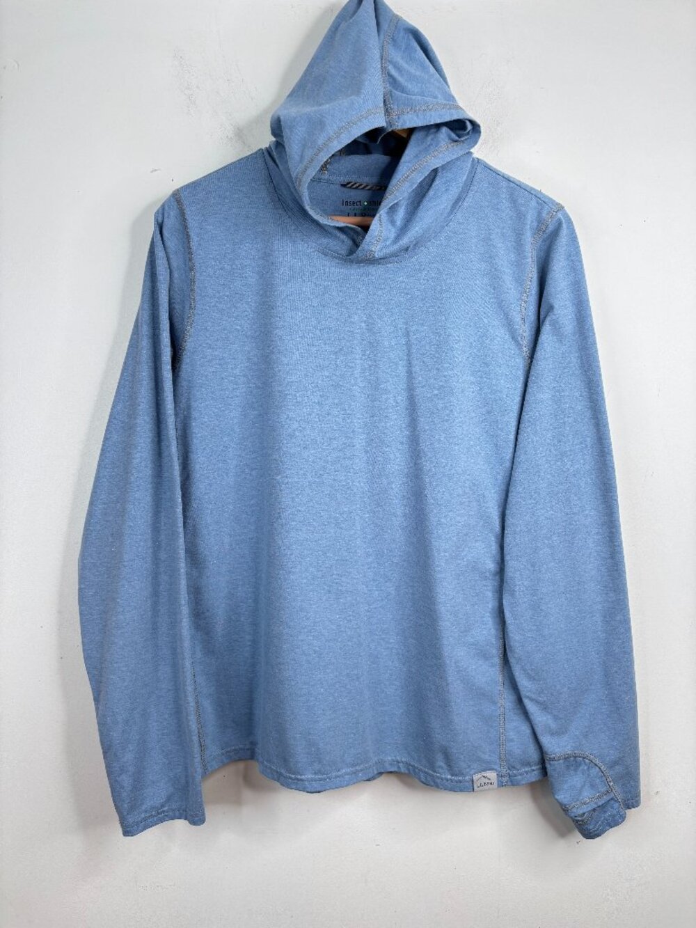 LL Bean Insect Shield Hoodie Blue Sun Bug Repellent Thumbholes Womens XL Hiking